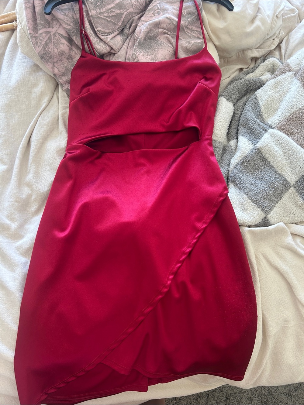 Lulu's Red Satin Cutout Mini Slip Dress